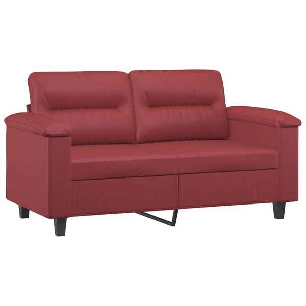 vidaXL 2-os. sofa z poduszkami, winna czerwień, 120 cm, sztuczna sk&oacute;ra