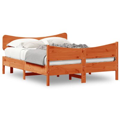 vidaXL Rama łóżka z wezgłowiem, woskowy brąz, 135x190 cm, sosnowa