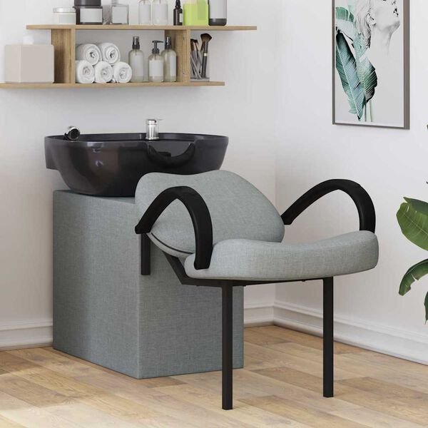 vidaXL Fotel do szamponu Jasnoszary i czarny 63 x 141 x 92 cm tkanina