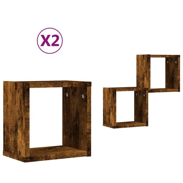 vidaXL P&oacute;łki ścienne z p&oacute;łką 2 pcs Dąb wędzony 26 x 15 x 26 cm