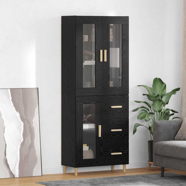 vidaXL Highboard Czarny Dąb 69,5 x 34 x 180 cm Materiał drewnopochodny