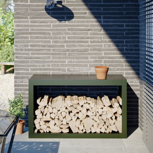 vidaXL Stojak na drewno opałowe, zielony, 100x40x60 cm, stalowy