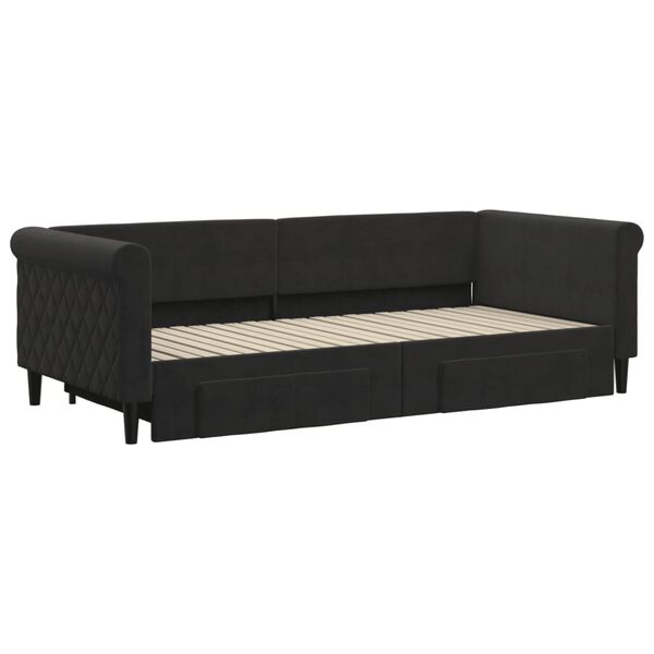 vidaXL Sofa rozsuwana z szufladami, czarna, 90x200 cm, aksamit