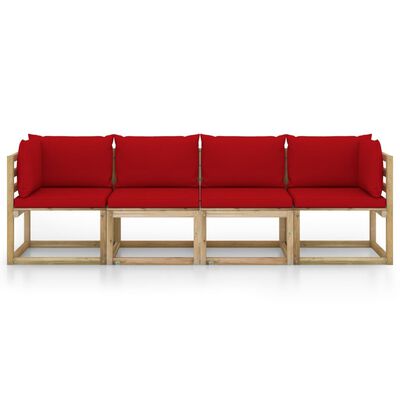vidaXL 4-osobowa sofa z czerwonymi poduszkami