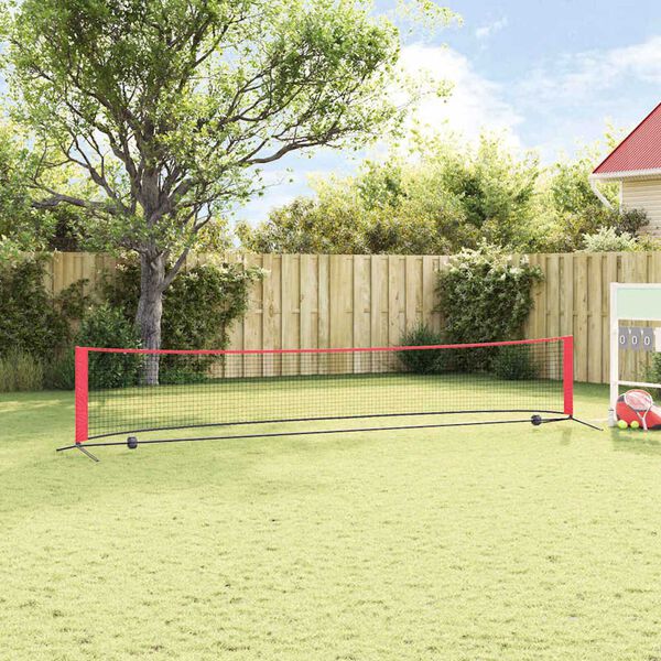 vidaXL Siatka tenisowa Czarny i czerwony 494,5 x 90 x 87 cm Poliester