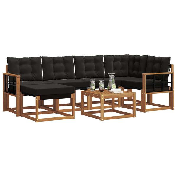 vidaXL Zestaw sof na zewnątrz z poduszką 7 pcs Naturalny i czarny