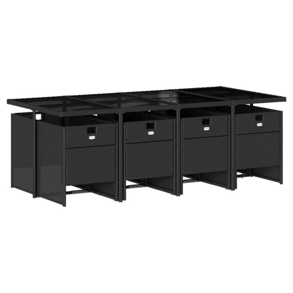vidaXL 9-cz. zestaw mebli ogrodowych z poduszkami, czarny, rattan PE