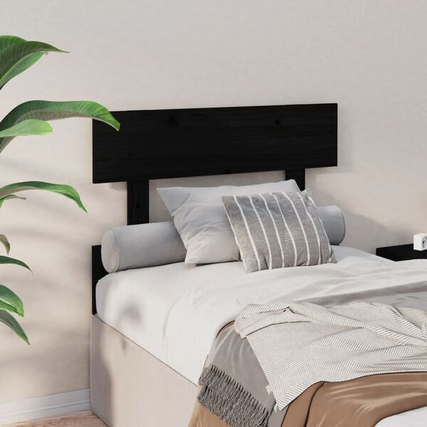 vidaXL Wezgłowie łóżka, czarne, 93,5x3x81 cm, lite drewno sosnowe