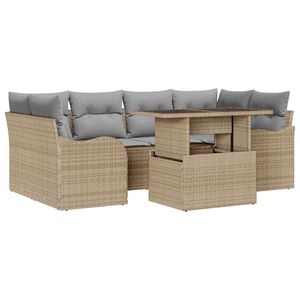 vidaXL Zestaw Sof na Ogr&oacute;d z poduszką 7 pcs Beżowy Rattan poli