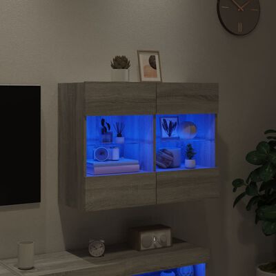 vidaXL Ścienna szafka TV z LED, szary dąb sonoma, 78,5x30x60,5 cm
