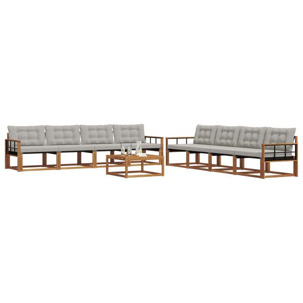 vidaXL Zestaw sof na zewnątrz z poduszką 9 pcs Naturalny i Jasny Szary