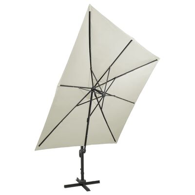 vidaXL Parasol wiszący z lampkami LED i słupkiem, piaskowy, 300 cm