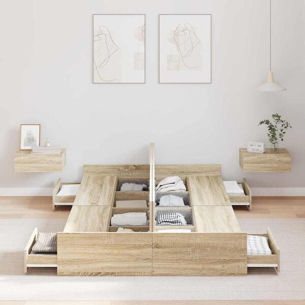 vidaXL Rama łóżka z miejscem na przechowywanie Dąb Sonoma 120 x 200 cm