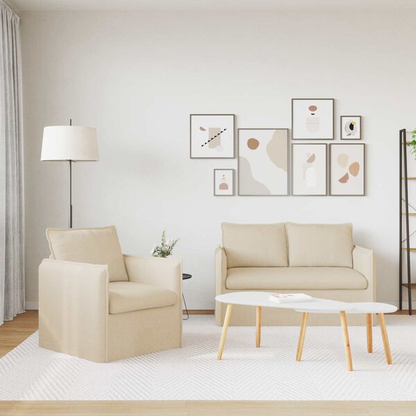 vidaXL Sofa 2 pcs Kremowy 196 x 82 x 85 cm tkanina