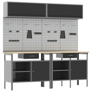 vidaXL Zestaw stołu warsztatowego z szufladą 8 pcs Czarny i szary