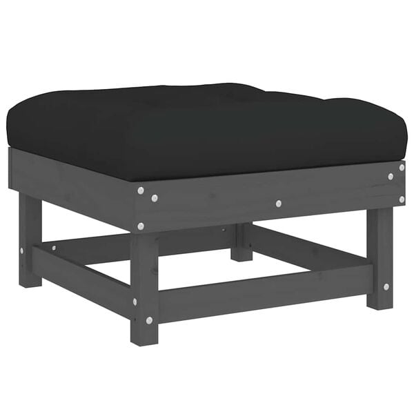 vidaXL Podn&oacute;żek ogrodowy z poduszką, szary, lite drewno sosnowe