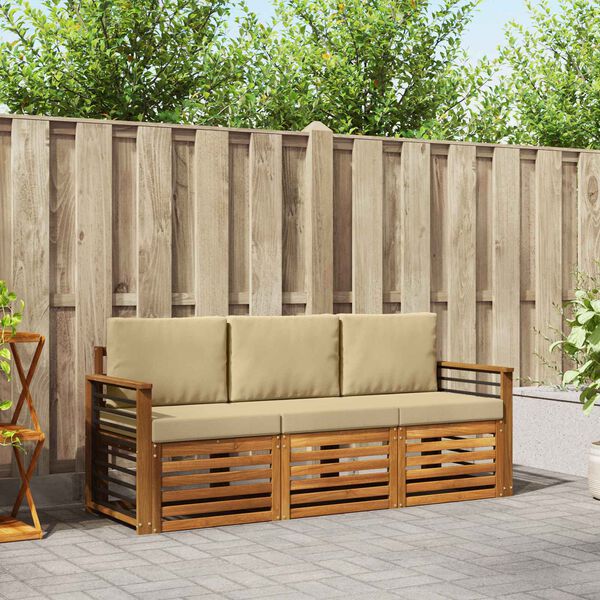 vidaXL Zestawy sof 3 pcs Naturalny i Beżowy Lite Drewno Akacji