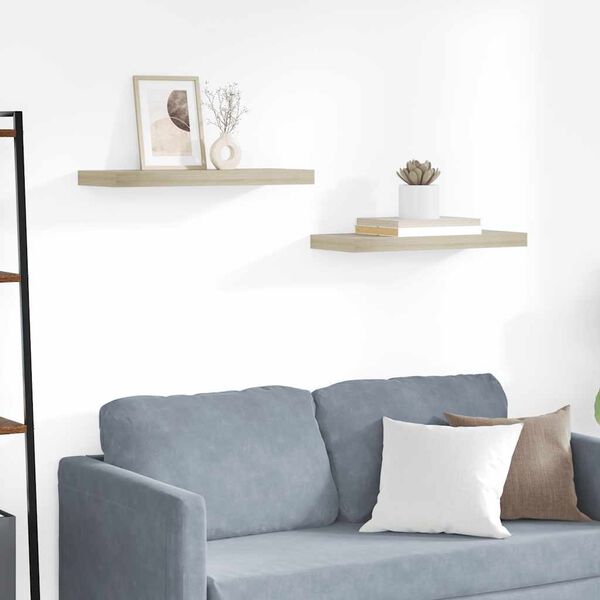 vidaXL P&oacute;łki ścienne, 2 szt., kolor dębowy, 60x23,5x3,8 cm, MDF