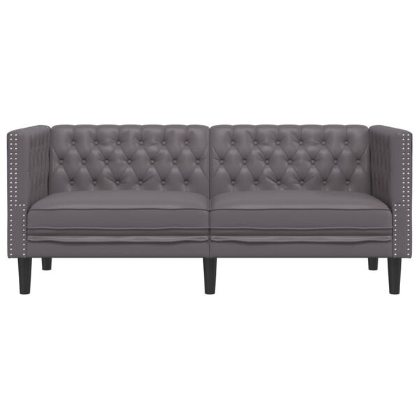 vidaXL Sofa Chesterfield, 2-os., szara, tapicerowana sztuczną skórą
