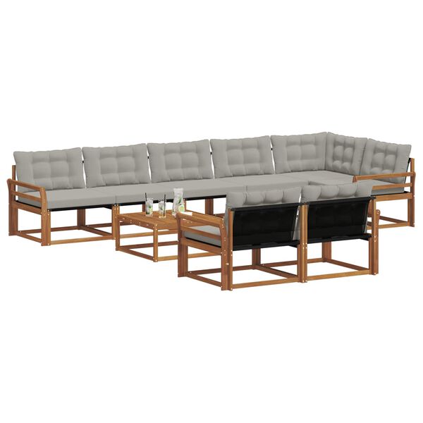 vidaXL Zestaw sof na zewnątrz z poduszką 9 pcs Naturalny i Jasny Szary