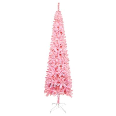 vidaXL Smukła choinka z lampkami i bombkami, różowa, 210 cm