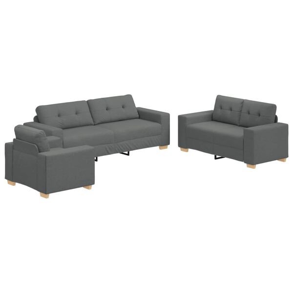 vidaXL Sofa 3 pcs Ciemnoszary 221 x 80 x 80 cm Tkanina lniana