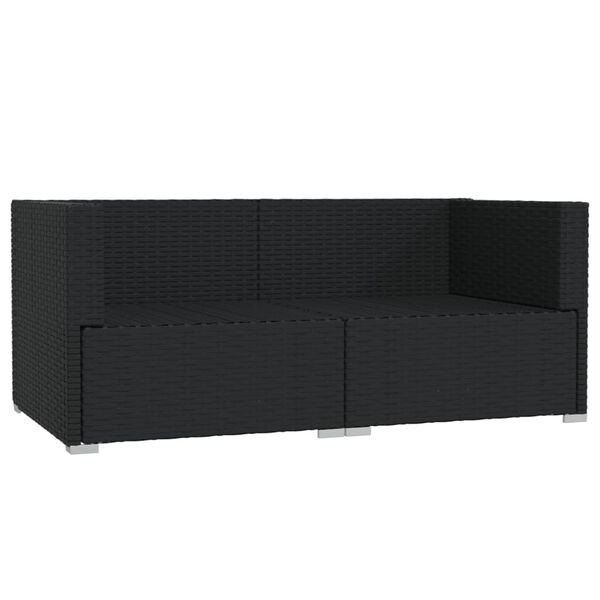 vidaXL 2-osobowa sofa ogrodowa z poduszkami, czarna, polirattan