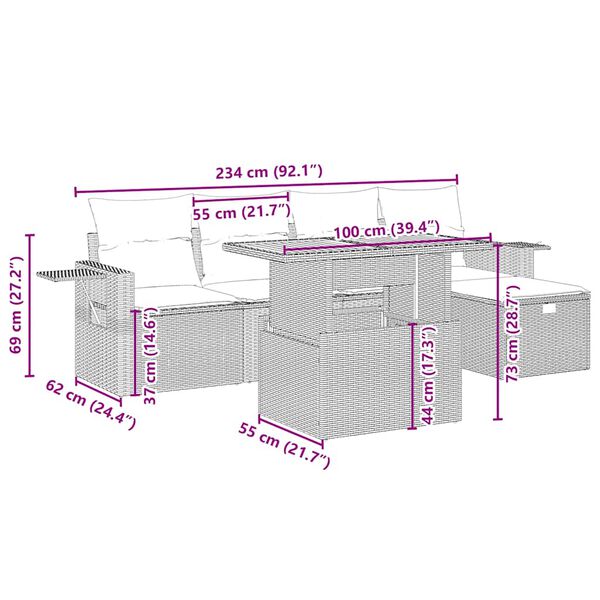 vidaXL 6-cz. zestaw mebli ogrodowych z poduszkami, beżowy, polirattan