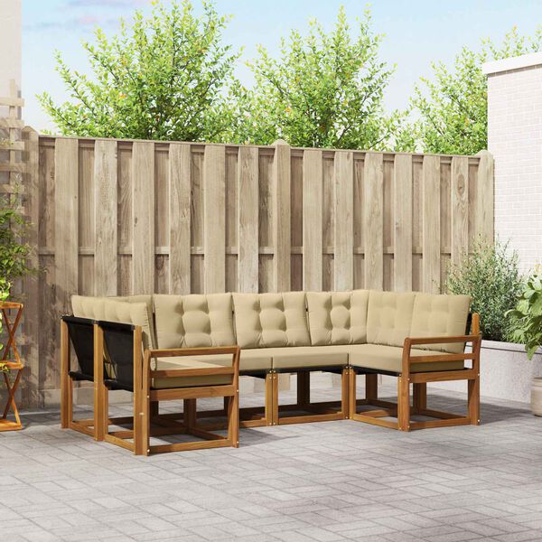vidaXL Zestaw sof na zewnątrz z poduszką 6 pcs Naturalny i Beżowy