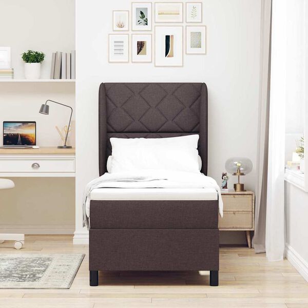 vidaXL Ł&oacute;żko sprężynowe z materacem ciemnobrązowy 80 x 200 cm tkanina