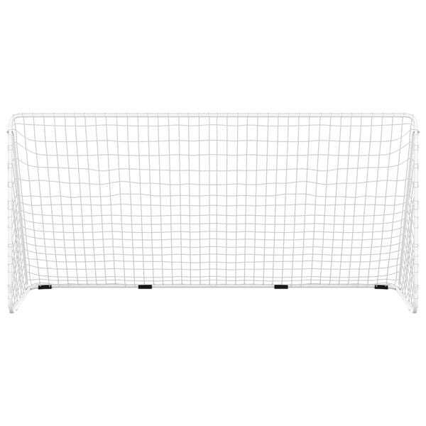 vidaXL Bramka piłkarska z siatką, biała, 366x122x182, stalowa