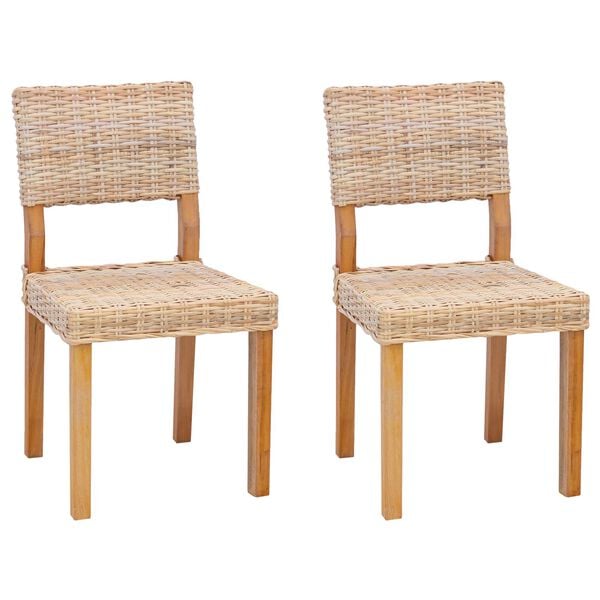 vidaXL Krzesło jadalniane 2 pcs Naturalny 46 x 55 x 84 cm Rattan Kubu