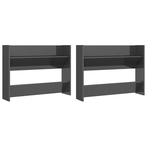 vidaXL P&oacute;łki ścienne na buty, 2 szt., szare z połyskiem, 80x18x60 cm