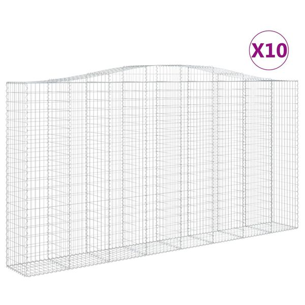 vidaXL Kosze gabionowe, 10 szt, 400x50x200/220cm, galwanizowane żelazo