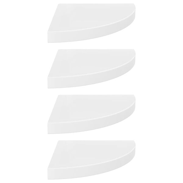 vidaXL Narożne p&oacute;łki ścienne, 4 szt., połysk, białe, 35x35x3,8 cm, MDF