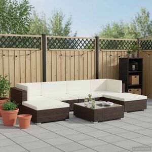 vidaXL 7-cz. zestaw wypoczynkowy do ogrodu, poduszki, rattan PE, brąz