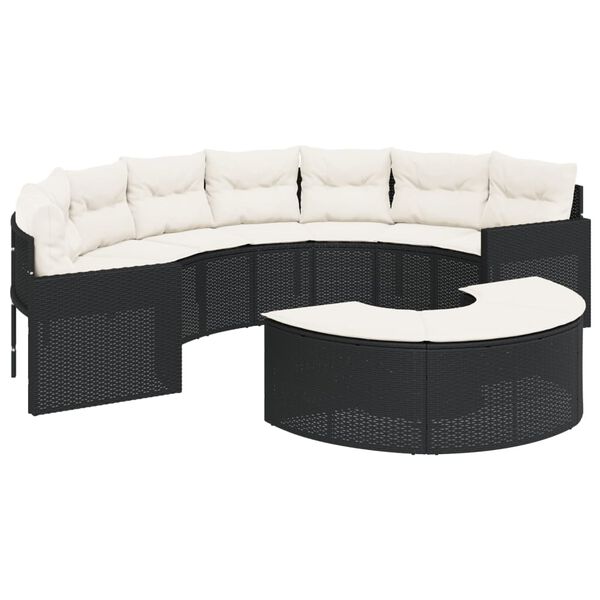 vidaXL Sofa ogrodowa z poduszkami, p&oacute;łokrągła, czarny rattan PE