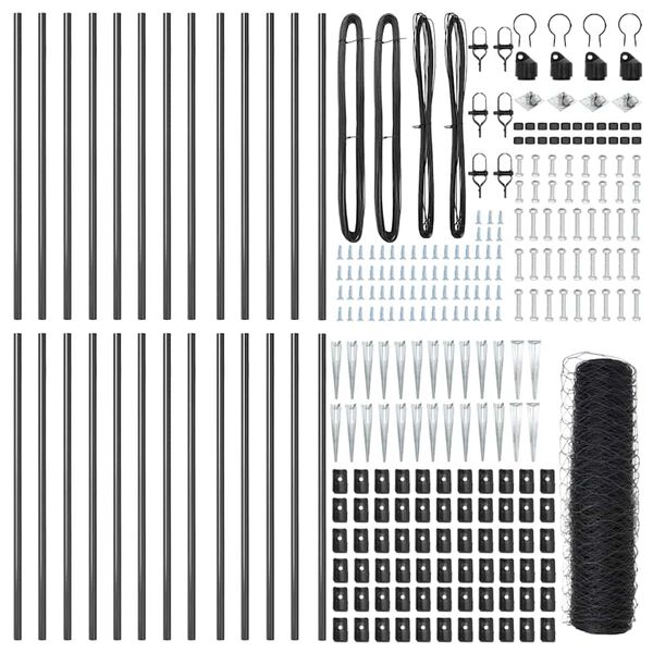 vidaXL Słupek ogrodzeniowy. Szary 50 x 0,5 m (siatka 36 mm) Stal i PVC