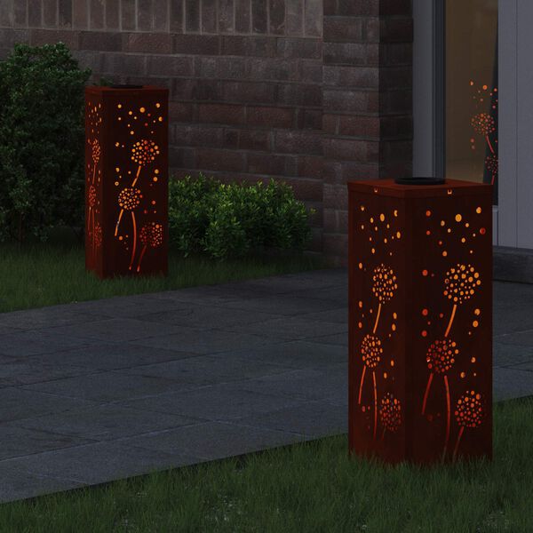 vidaXL Słoneczna LED lampa na ścieżkę 2 pcs Stal Corten Stal Corten