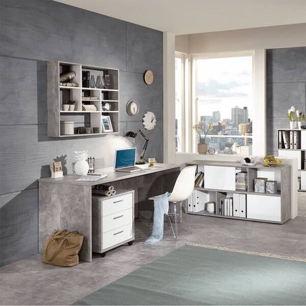 FMD P&oacute;łka wisząca z 9 przegrodami, betonowa szarość