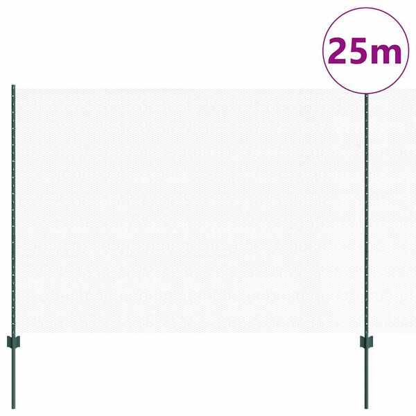 vidaXL Ogrodzenie z słupkiem Zielony 1,6 x 25 m Stal i PVC