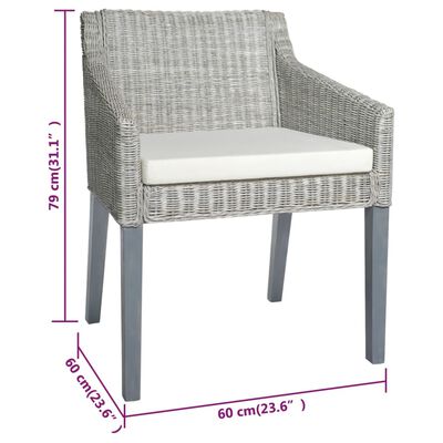 vidaXL Krzesło stołowe z poduszką, szary naturalny rattan