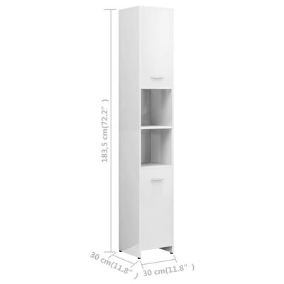 vidaXL Szafka łazienkowa, biała, wysoki połysk, 30x30x183,5 cm, płyta