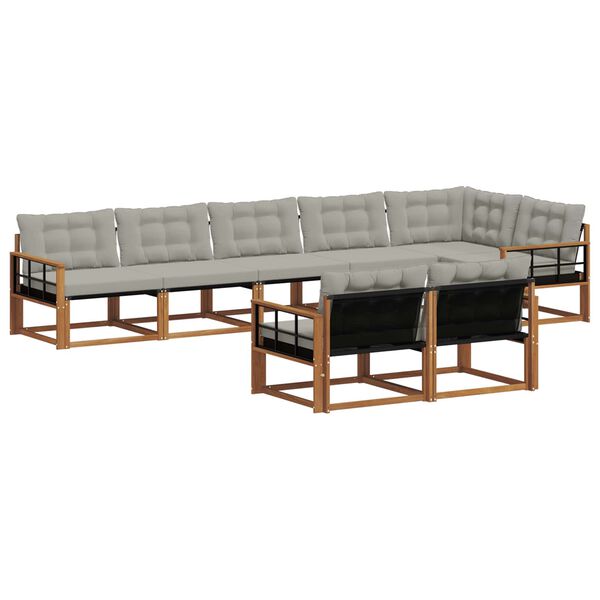 vidaXL Zestaw sof na zewnątrz z poduszką 8 pcs Naturalny i Jasny Szary