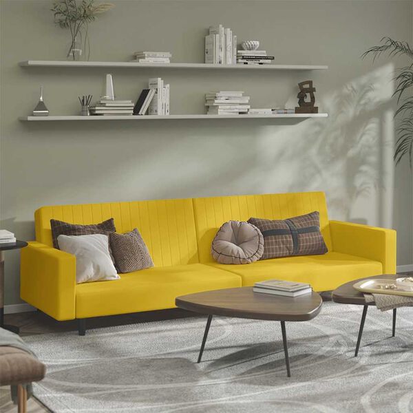 vidaXL 2-osobowa kanapa, ż&oacute;łta, tapicerowana aksamitem