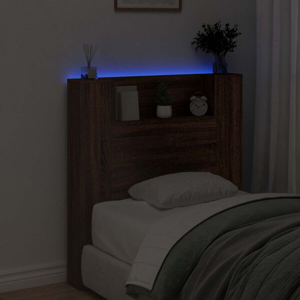 vidaXL Zagł&oacute;wek Ze LED Lights Brązowy dąb 100 x 16,5 x 103,5 cm