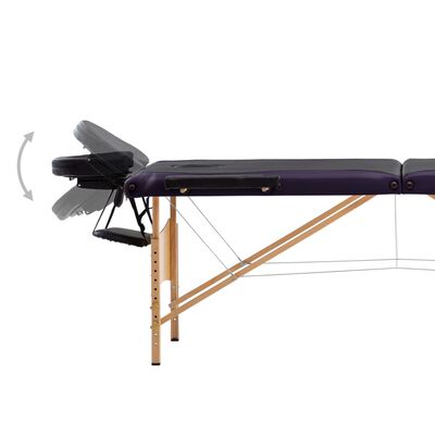 vidaXL Składany stół do masażu, 3 strefy, drewniany, czarno-fioletowy