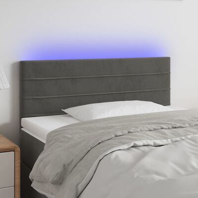 vidaXL Zagłówek do łóżka z LED, ciemnoszary, 90x5x78/88 cm, aksamit