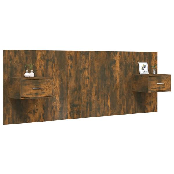 vidaXL Wezgłowie z szafkami, przydymiony dąb, materiał drewnopochodny