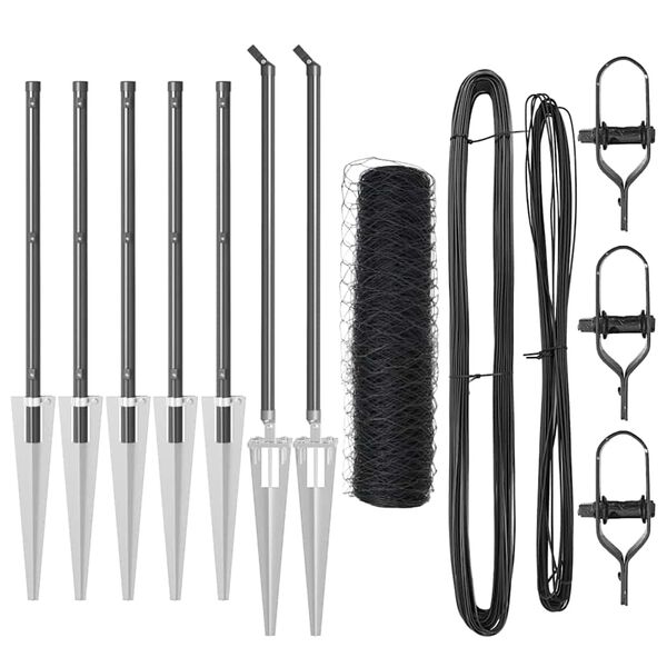 vidaXL Słupek ogrodzeniowy. Szary 10 x 0,4 m (siatka 36 mm) Stal i PVC